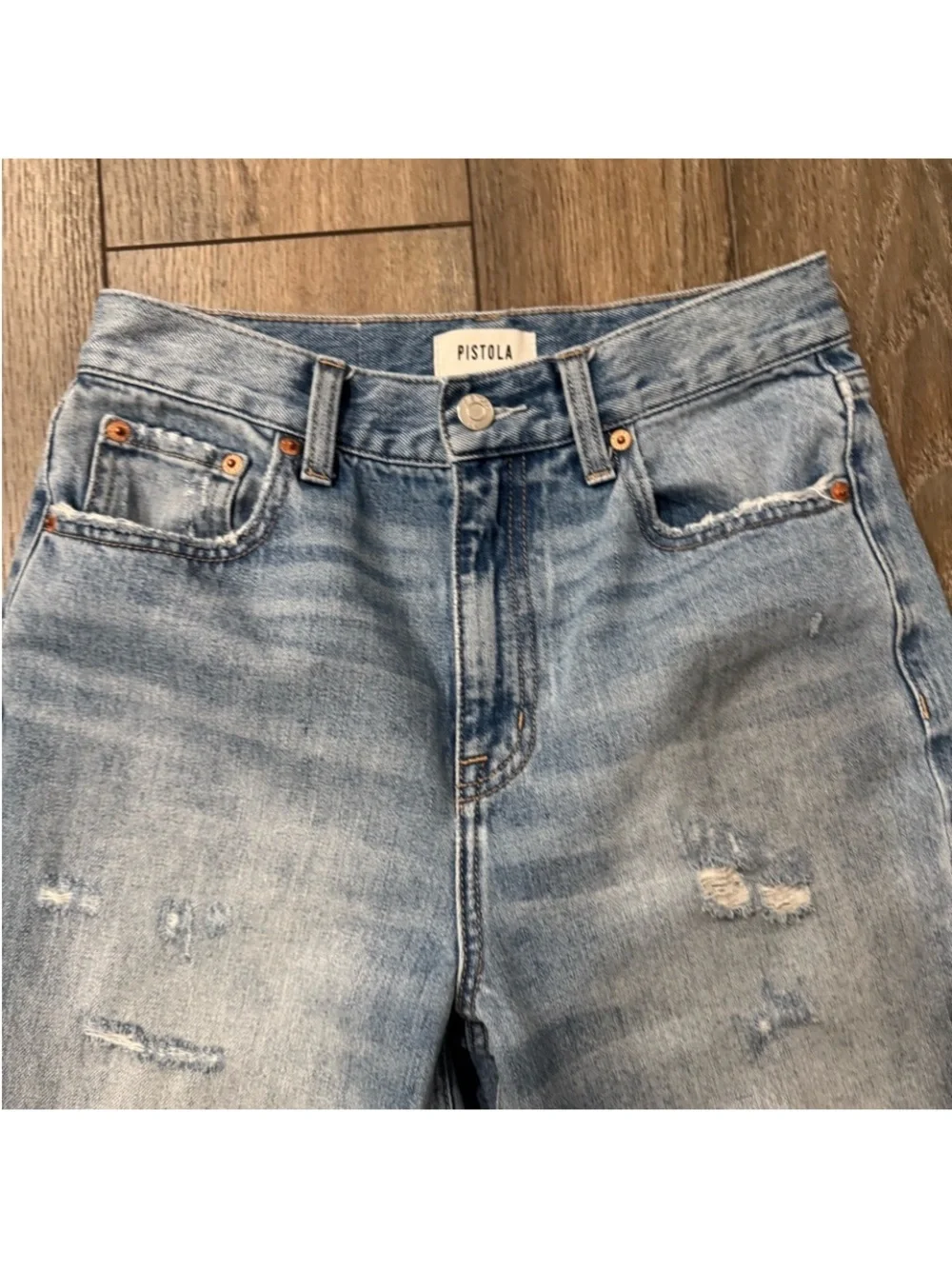 Pistola Women’s Vintage-Inspired Light Blue Distressed Wide Leg Jeans Size 26